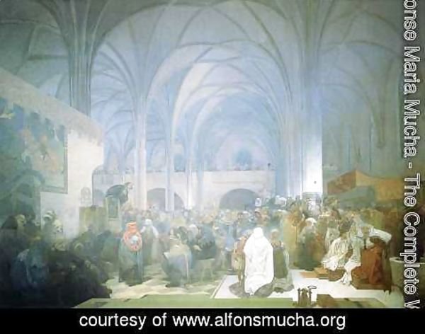 Alphonse Maria Mucha - Master Jan Hus Preaching at the Bethlehem Chapel. 1916