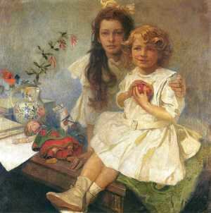 Alphonse Maria Mucha - Jaroslava and Jiri - The Artist's Children. 1919