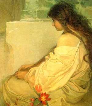 Alphonse Maria Mucha - Girl with Loose Hair and Tulips. 1920