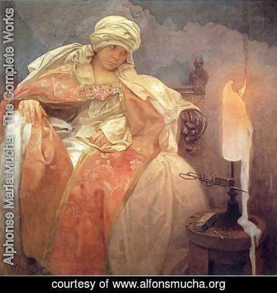 Alphonse Maria Mucha - Woman with a Burning Candle, 1933