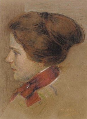 Alphonse Maria Mucha - A head of a woman - a study