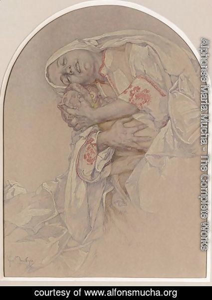 Alphonse Maria Mucha - Mother Caressing Her Child