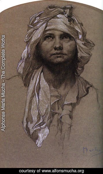 Alphonse Maria Mucha - Head Of A Girl